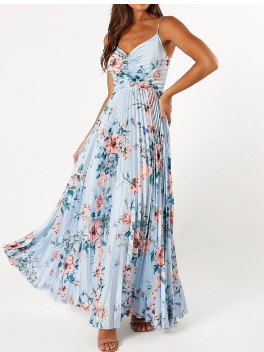 Petal & Pup | NWT Naira Pleated Blue Floral Maxi Dress Sz L